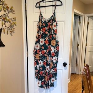 Green and Orange Floral Sundress with Spaghetti Straps